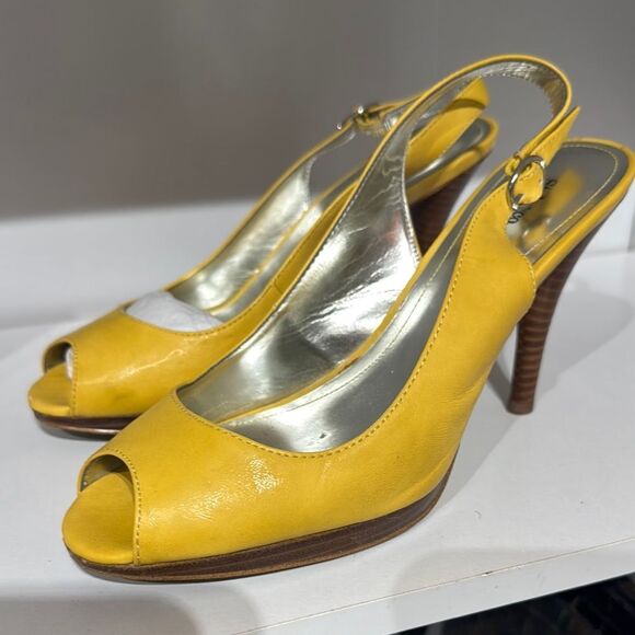Yellow Peep-Toe Slingback Heels - Picture 1 of 3